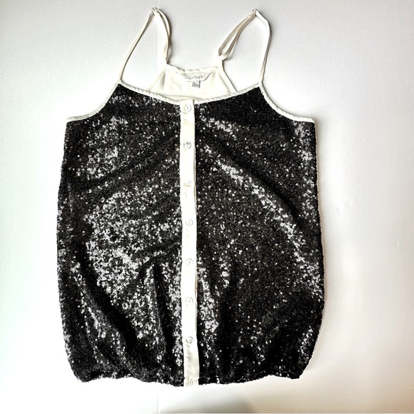 Black Sequin Button Front Tank Top by Charlotte Russe Size M - Picture 4 of 17